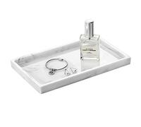 Emibele Plateau Rectangulaire en Résine, Plaque Bijoux Marbre Organiseur de Salle de Bain, Plateau de Rangement Décoratif Coiffeuse pour Tissus, Bougies, Savon, Serviette, Plante, etc, Marbre Blanc