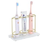 Emibele Porte-Brosse à Dents Électrique en Résine, Support de Brosse à Dents Électrique à 2 Couches avec 3 Fentes, Organisateur de Brosse à Dents Dentifrice pour Salle de Bain, Or + Marbre Blanc