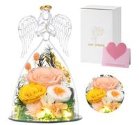 Emibele Véritable Rose Préservée, Fleur Éternelle avec Sculptures Angéliques en Verre & Éclairage LED, Rose Immortelle Cadeau pour Femmes Filles Mères Anniversaire Saint-Valentin Célébration,Champagne