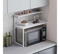 EMIDECO Étagère Micro-Ondes 2 Niveaux Bois Blanc et métal Blanc - Support Rangement Cuisine Compact - Organisateur Plan de Travail - Meuble Gain de Place Moderne - Support appareils Cuisine