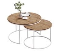 EMIDECO Table Basse gigogne Ronde Paris 2 pièces - Bois Clair - Pieds métal Blanc - Tables emboîtables Design scandinave Salon