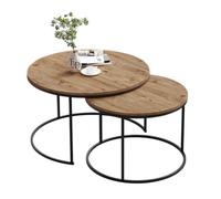 EMIDECO Table Basse gigogne Ronde Paris 2 pièces - Bois Clair - Pieds métal Noir - Tables emboîtables Style Industriel Moderne
