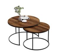 EMIDECO Table Basse gigogne Ronde Paris 2 pièces - Bois foncé - Pieds métal Noir - Design Moderne emboîtable pour Salon ou séjour