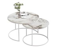 EMIDECO Table Basse gigogne Ronde Paris 2 pièces - Effet marbre Blanc - Pieds métal Blanc - Tables emboîtables Style Contemporain