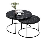 EMIDECO Table Basse gigogne Ronde Paris 2 pièces - Effet marbre Noir - Pieds métal Noir - Design Moderne emboîtable Salon