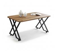 EMIDECO Table Basse Milano Bois Clair 100x60 cm - Pieds Croisés Métal Noir avec roulettes ou Patins - Plateau Rectangulaire Design Moderne