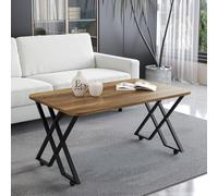 EMIDECO Table Basse Milano Bois Foncé 100x60 cm - Pieds Croisés Métal Noir avec roulettes ou Patins - Plateau Rectangulaire Design Moderne