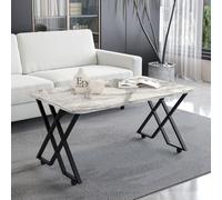 EMIDECO Table Basse Milano Effet Marbre Blanc 100x60 cm - Pieds Croisés Métal Noir avec roulettes ou Patins - Plateau Rectangulaire Design Moderne
