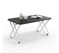 EMIDECO Table Basse Milano Effet Marbre Noir 100x60 cm - Pieds Croisés Métal Blanc avec roulettes ou Patins - Plateau Rectangulaire Design Moderne