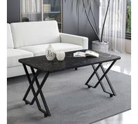 EMIDECO Table Basse Milano Effet Marbre Noir 100x60 cm - Pieds Croisés Métal Noir avec roulettes ou Patins - Plateau Rectangulaire Design Moderne