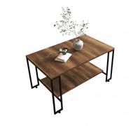 EMIDECO Table Basse NURY Bois Foncé - 2 Niveaux avec Plateau Rectangulaire et Structure Métal Noir - Design Moderne 100x50x45 cm