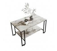 EMIDECO Table Basse NURY Effet Marbre Blanc - 2 Niveaux avec Plateau Rectangulaire et Structure Métal Noir - Design Moderne 100x50x45 cm