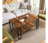 EMIDECO Table Basse rectangulaire Bois foncé métal Noir 2 Niveaux - Table Salon Moderne avec étagère - avec roulettes ou Patins - Table Basse Design contemporaine - Meuble Salon Pratique élégant