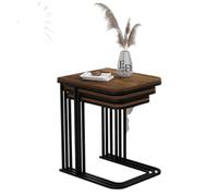 EMIDECO Table Gigogne Lyon Lot de 3 Tables Empilables - Plateau Bois Foncé et Pieds Métal Noir - Style Industriel Moderne Compact