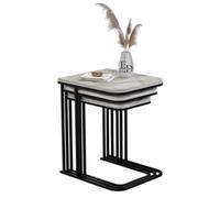 EMIDECO Table Gigogne Lyon Lot de 3 Tables Empilables - Plateau Effet Marbre Blanc et Structure Métal Noir - Design Moderne Salon