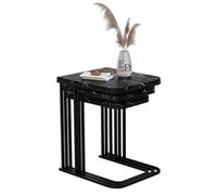EMIDECO Table Gigogne Lyon Lot de 3 Tables Empilables - Plateau Effet Marbre Noir et Structure Métal Noir - Design Élégant et Moderne