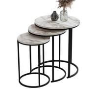 EMIDECO Table Gigogne Ronde Paris Lot de 3 Tables Empilables - Plateau Effet Marbre Blanc et Pieds Métal Noir - Design Élégant Moderne