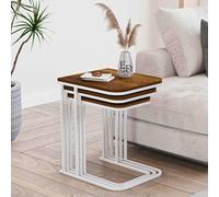 EMIDECO Tables gigognes Lot de 3 Bois foncé métal Blanc - Tables d’appoint empilables Salon Modernes - Ensemble Tables Gain de Place Design scandinave élégant