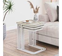 EMIDECO Tables gigognes - Lot de 3 - Effet marbre Blanc - Structure métal Blanc - Design Moderne - Tables d’appoint empilables Salon Chambre - Gain de Place et faciles à Nettoyer
