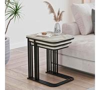 EMIDECO Tables gigognes Lot de 3 marbre Blanc métal Noir - Tables d’appoint empilables Salon Modernes - Ensemble Tables Gain de Place Design - Plateau résistant Facile Entretien