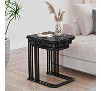 EMIDECO Tables gigognes Lot de 3 marbre Noir métal Noir - Tables d’appoint empilables Salon Modernes - Ensemble Tables Gain de Place Design