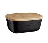 Emile Henry Boîte à pain pour conservation noir satiné Truffe avec planche en bois - Exclusivité Tom Press