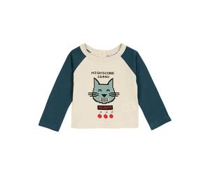 Emile & Ida - Tee-shirt bicolore coton bio chat écru et sapin - 06M