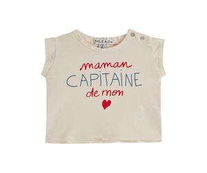 Emile & Ida - Tee-shirt “Maman Capitaine de mon Coeur” Crème - 06 mois