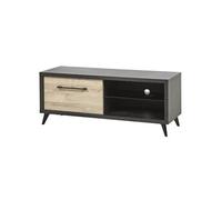 EMILE - Meuble TV 1 Porte 2 Niches Aspect Bois et Béton -