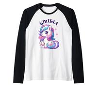 Emilia Adorable Motif Licorne pour Fille Nom Emilia Manche Raglan