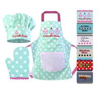 Emily 1428.2002 Lot de 3 Casquettes de Cuisine avec Tablier et Gant de Cuisine pour Enfant Motif Carreaux, Coton, Cup Cake Queen, Small [3-6 Jahre]