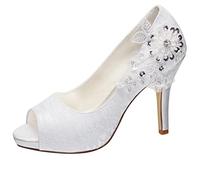 Emily Bridal Chaussures de Mariage en Dentelle à Talons Hauts Peep Toe pour Mariée