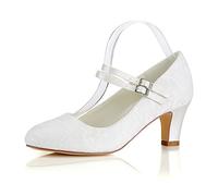 Emily Bridal Chaussures de Mariage en Soie Vintage Round Toe Mary Jane Chaussures de mariée Ivoire Invitation de Mariage Chaussures (EU35, Beige)