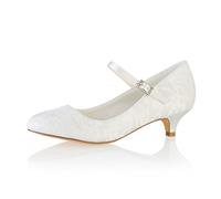 Emily Bridal Chaussures de mariée Chaussures de Mariage en Dentelle Bout Rond Mary Jane Chaussures de mariée Chaton Talon mère Chaussures (EU38, Beige)