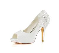 Emily Bridal Chaussures de mariée Chaussures de Mariage en Dentelle Ivoire Dentelle Peep Toe Chaussures de mariée à Talons Hauts (EU37, Beige)