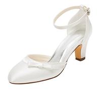 Emily Bridal Chaussures de mariée Chaussures de Mariage en Ivoire à Talons Hauts Bride à la Cheville Richelieu Bow Chaussures de mariée (EU36, Avorio)