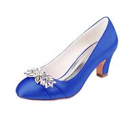 Emily Bridal Chaussures de mariée en soie et satin pour femme - Escarpins à talons épais avec cristal, bleu roi, 41 EU