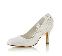 Emily Bridal Chaussures de mariéeFemmes Soie comme Satin Talon Stiletto Pompes avec Couture Dentelle Fleur Perle De Cristal (EU36, Ivoire)