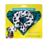 Emily Brooks Collier pour Chien Bandana et Chouchou Assorti - Imprimé à Pois dalmatiens Vert 30-39 cm Toile réglable Fermeture à Boucle Unisexe Collier Animal Collier pour Chien Adulte Ensemble