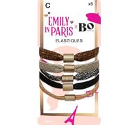 Emily in Paris x Bo Paris - Élastiques cheveux brillants x5 - Effet pailleté - Doré, bronze, noir, argent, cuivré - Accessoire coiffure glamour - Look soirée chic - Lot de 1