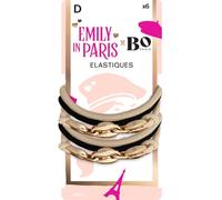 Emily in Paris x Bo Paris - Élastiques cheveux x6 - Tons beige & noir - Détails dorés - Accessoire coiffure chic - Style parisien - Tenue douce & élégante - Lot de 1
