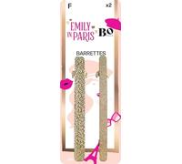 Emily in Paris x Bo Paris - Lot de 2 barrettes plates dorées - Accessoires cheveux chic - Finition brillante effet métal - Maintien discret et élégant