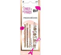 Emily in Paris x Bo Paris - Set 4 Pinces Mèches Dorées avec Perles & Strass - Élégance Parisienne pour Cheveux - Lot de 1
