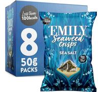 EMILY - Lot de 8 paquets de 50 g de chips aux algues aromatiques au sel de mer | Snack Nori sain | Source d'iode, haute teneur en fibres | Sans gluten, végétalien | Parfait pour les collations et les
