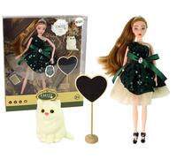 Emily Poupée bébé avec chat blanc en bois