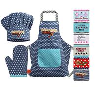 Emily´s Check Toque de chef + tablier de cuisine + gant de cuisine pour enfants - Ensemble de 3 pièces 1428.2002, Kitchen Rocket, Small [3-6 ans]