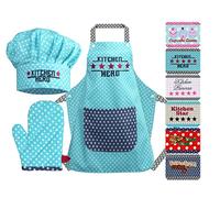 Emily's Check Kit cuisine enfant 3 pièces - toque, tablier et gant - déguisement petit chef - taille S (3-6 ans)