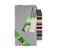Emily's Check Lot de 2 Drap Housse 140x190-200 cm - 100% Coton Doux et Confortable - idéal pour lit 2 Personnes ou lit d’appoint - certifié Oeko-TEX 1493.2123, Gris Argent