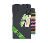 Emily's Check Lot de 2 Drap Housse 90x190 Coton pour Matelas 80-90x190 cm - pour lit 1 Personne, lit d’appoint ou lit Pliant - certifié Oeko-TEX 1493.2123, Anthracite