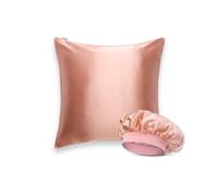Emily's Pillow - Pack Cheveux - Taie d'oreiller en Pure Soie de Mûrier Biologique et Bonnet de Nuit en Soie - Qualité Supérieure Grade 6A - Bois de Rose - 65x65 cm